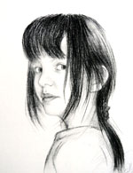 Portrait esquissé au fusain sur papier blanc